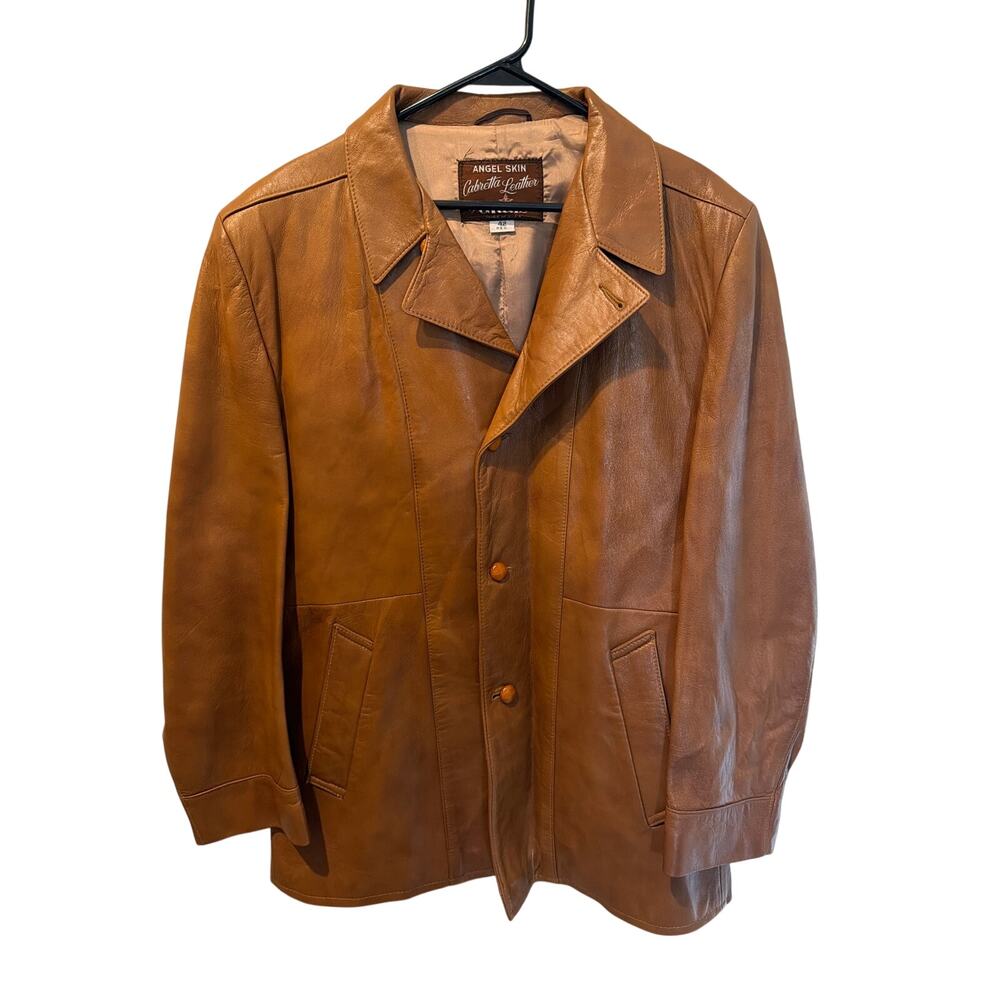⭐️ Men Grais Cabretta Tan Lambskin Angel Skin Leather Jacket. Size 42 Reg Luxury